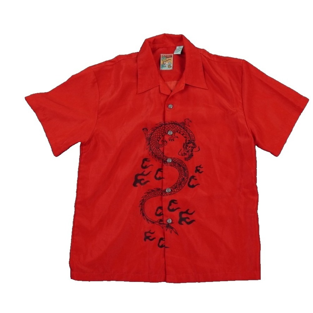 Pineapple Connection Dragon Shirt Mens Large Red Double Sided Print Asian